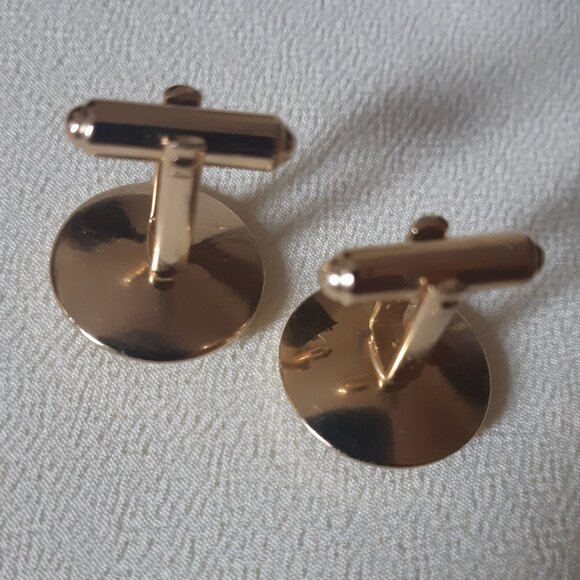 Vintage Speidel Cuff Links Gold Tone Pearl Center 3/4" - Picture 3 of 6